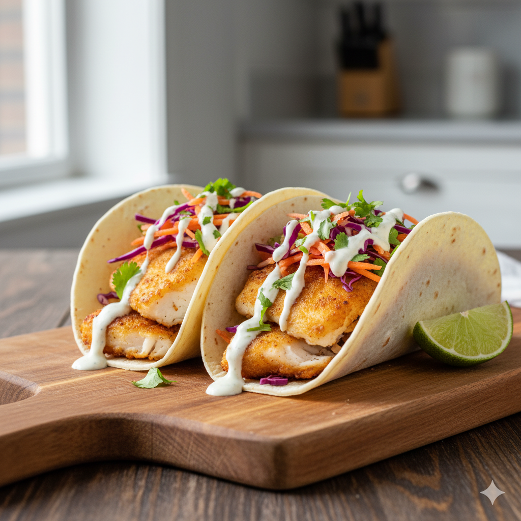 Quick Fish Tacos with Lime Crema
